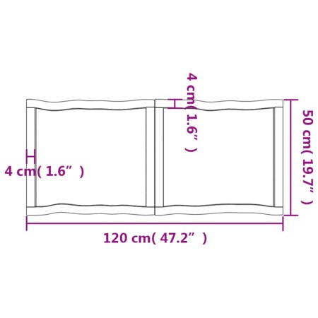 Piano Tavolo Marrone Scuro 120x50x(2-4)cm Rovere Non Trattato