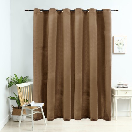 Tenda Oscurante con Anelli in Metallo Velluto Beige 290x245 cm