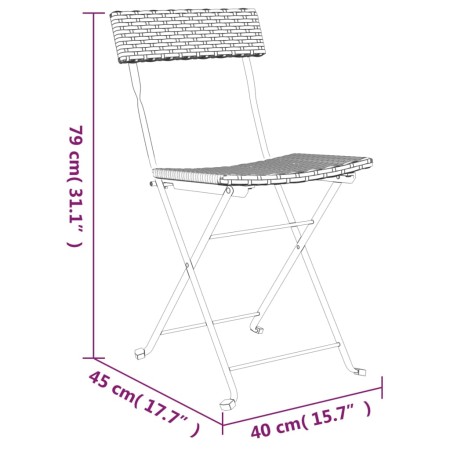 Set Pieghevole da Bistrò 3 pz Marrone in Polyrattan