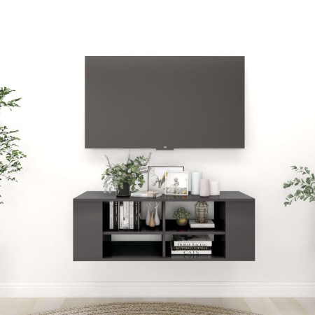 Mobile TV da Parete Grigio Lucido 102x35x35cm Legno Multistrato