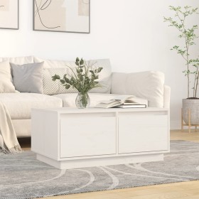 Tavolino da Salotto Bianco 80x50x35 cm Legno Massello di Pino