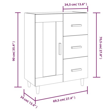 Credenza Grigio Sonoma 69,5x34x90 cm in Legno Multistrato