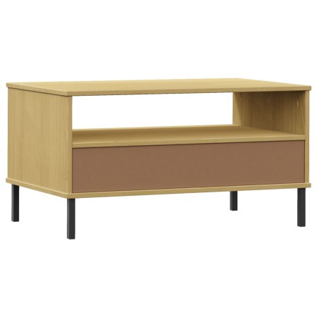 Tavolino Gambe Metallo Marrone 85x50x45 cm Legno Massello OSLO