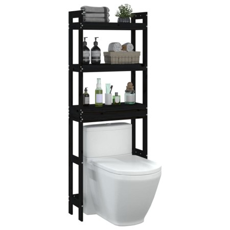 Rastrelliera da Bagno Nera 63x26x171 cm Legno Massello Pino