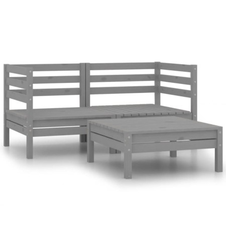 Set Divani da Giardino 3 pz in Legno Massello di Pino Grigio