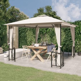 Gazebo con Teli Laterali e Doppio Tetto 3x3 m Crema