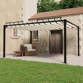 Gazebo con Tetto a Lamelle 3x4 m in Tessuto Crema e Alluminio