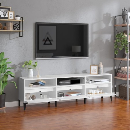 Mobile Porta TV Bianco Lucido 150x30x44,5 cm Legno Multistrato