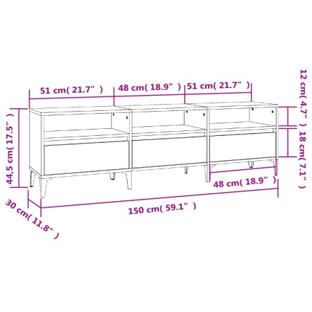 Mobile Porta TV Bianco Lucido 150x30x44,5 cm Legno Multistrato