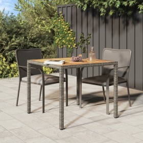 Tavolo Giardino 90x90x75cm Polyrattan e Massello Acacia Grigio